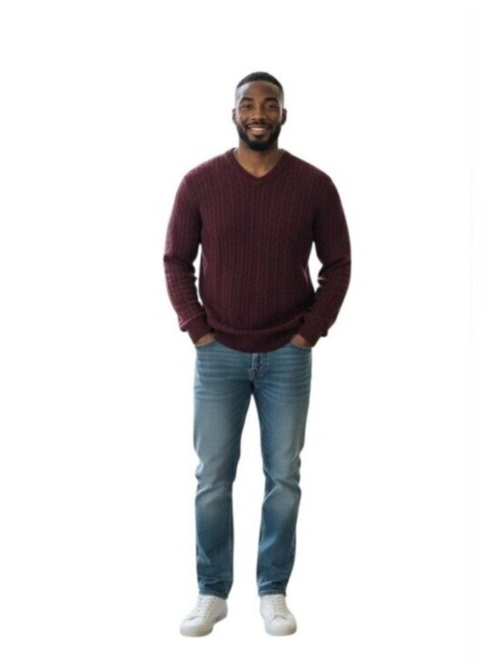 Tricots St. Raphael Men's Cable Knit V-neck Sweater In Bayberry Marled Size Med